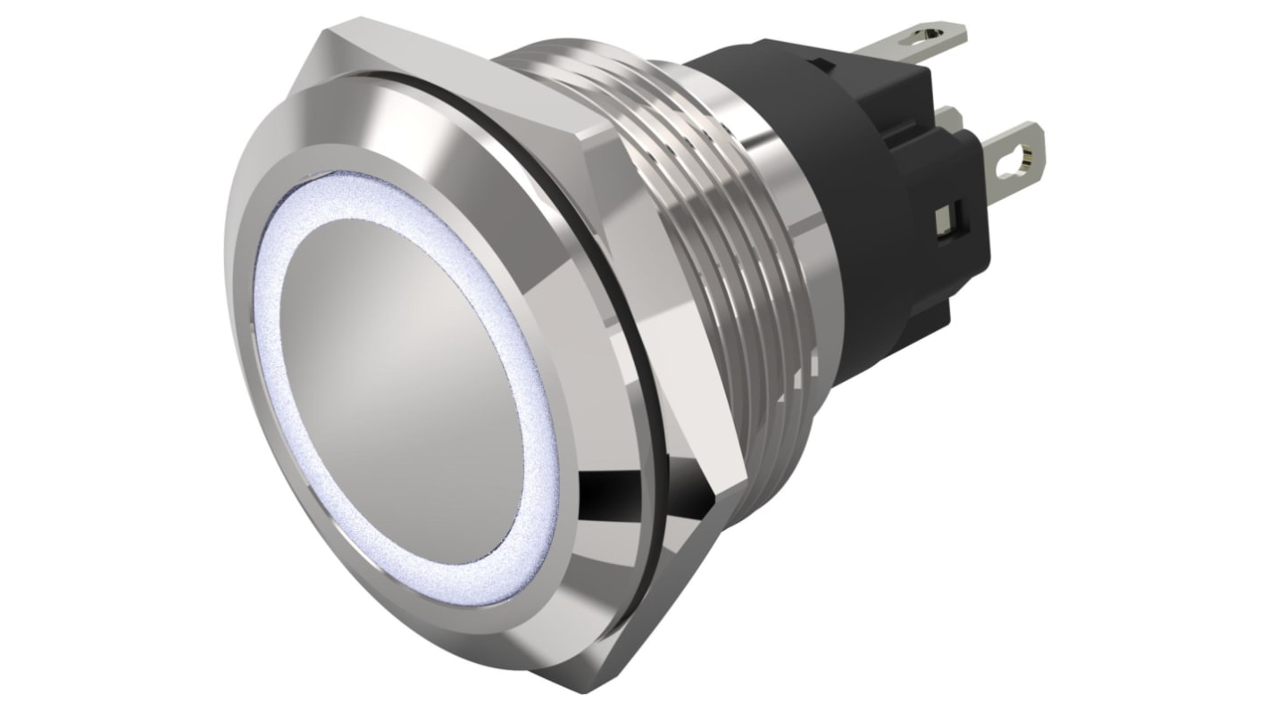 EAO 82 Series Illuminated Illuminated Push Button Switch, Latching, Panel Mount, 22.3mm Cutout, SPDT, White LED, 240V,