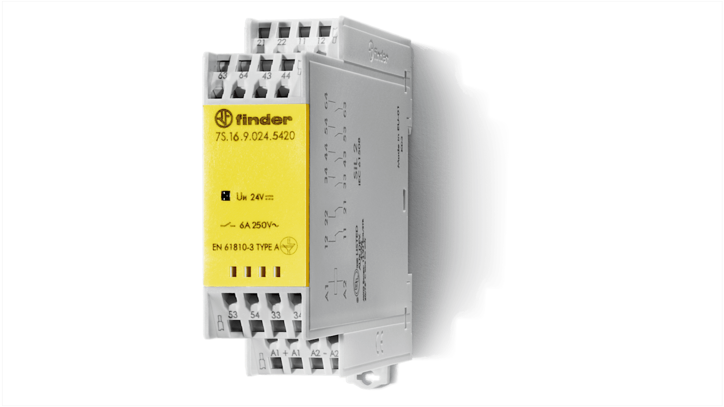 Finder DIN Rail Non-Latching Relay with Guided Contacts, 120V ac Coil, 6A Switching Current, 4NO/2NC