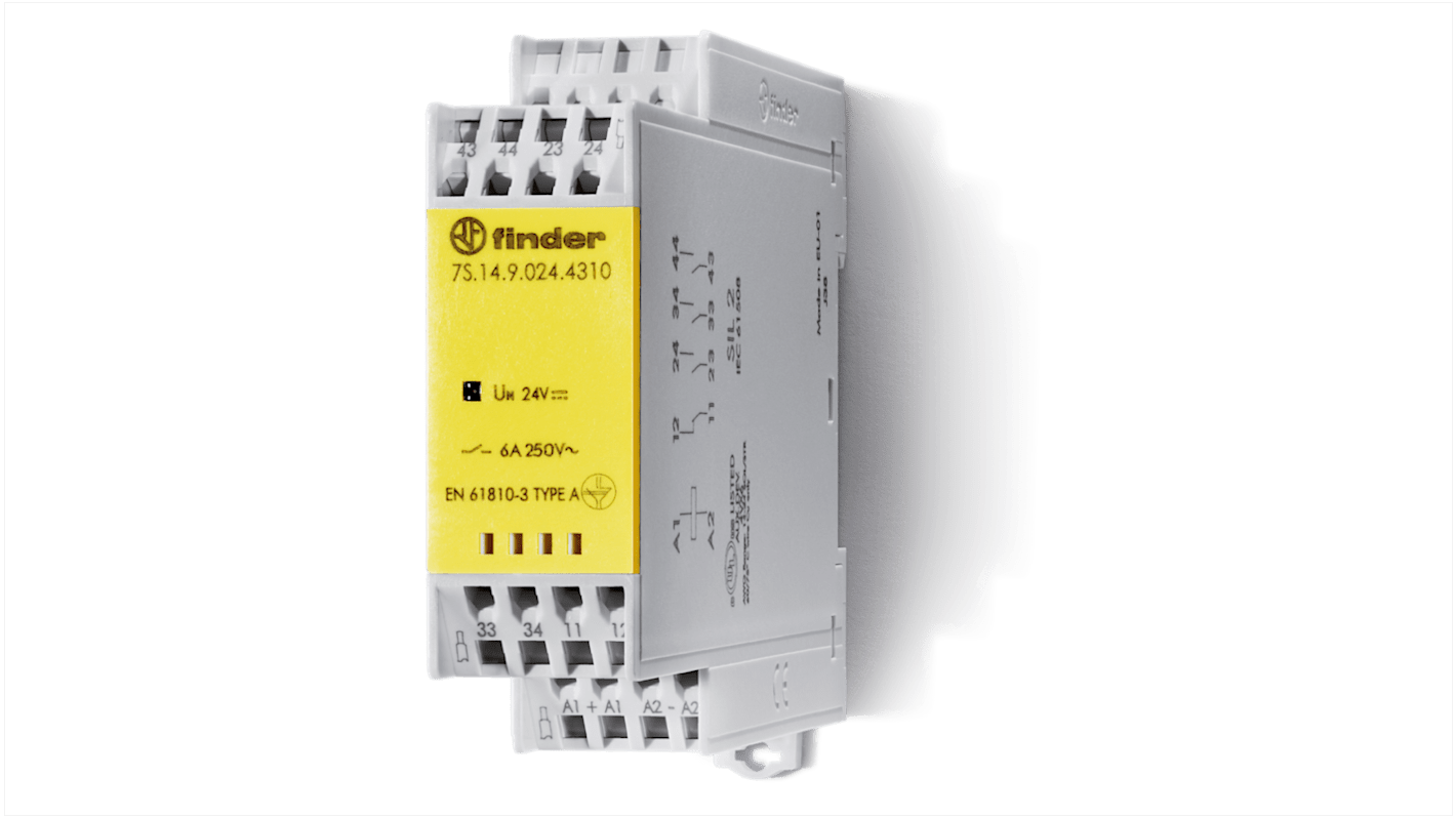 Finder DIN Rail Non-Latching Relay with Guided Contacts, 120V ac Coil, 6A Switching Current, DPDT