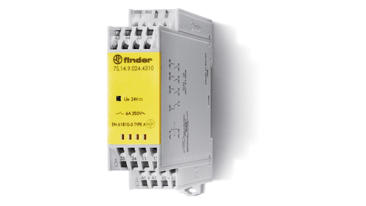 Finder DIN Rail Non-Latching Relay with Guided Contacts, 230V ac Coil, 6A Switching Current, 3PDT