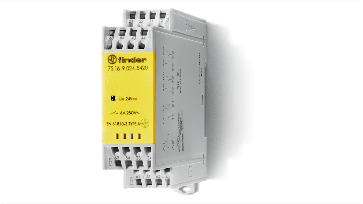 Finder DIN Rail Non-Latching Relay with Guided Contacts, 12V dc Coil, 6A Switching Current, 4NO/2NC