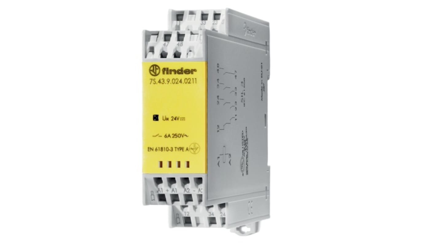 Finder DIN Rail Non-Latching Relay with Guided Contacts, 24V dc Coil, 6A Switching Current, 3P