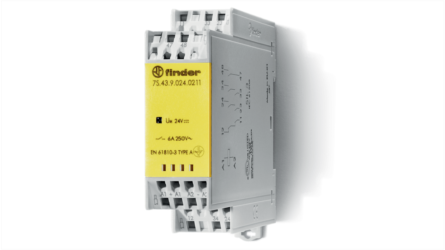 Finder DIN Rail Non-Latching Relay with Guided Contacts, 48V dc Coil, 6A Switching Current, 3P