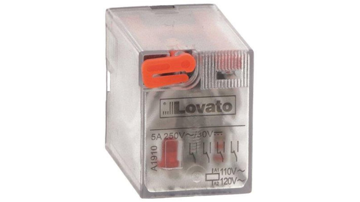 Lovato Plug In Non-Latching Relay, 110V ac Coil, 5A Switching Current, 4PDT