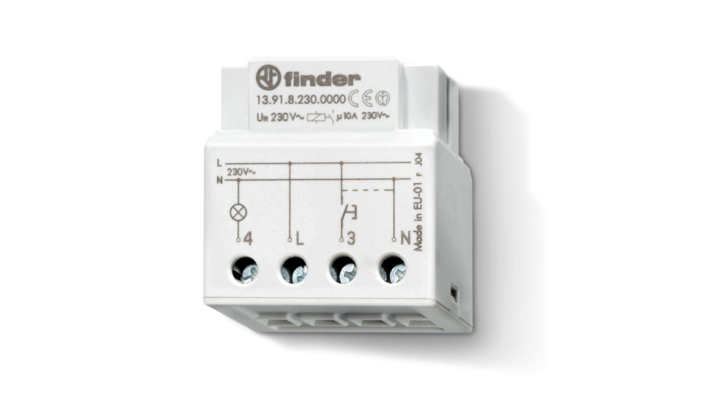 Finder 继电器, 230V 交流线圈, 10A切换, SPST, 1极, 开关盒安装