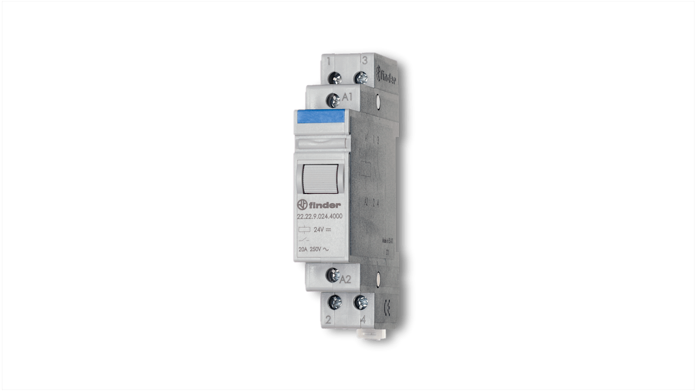 Finder 单稳态继电器, 120V 交流线圈, 20A切换, DPST-2NO, 2极, DIN导轨安装