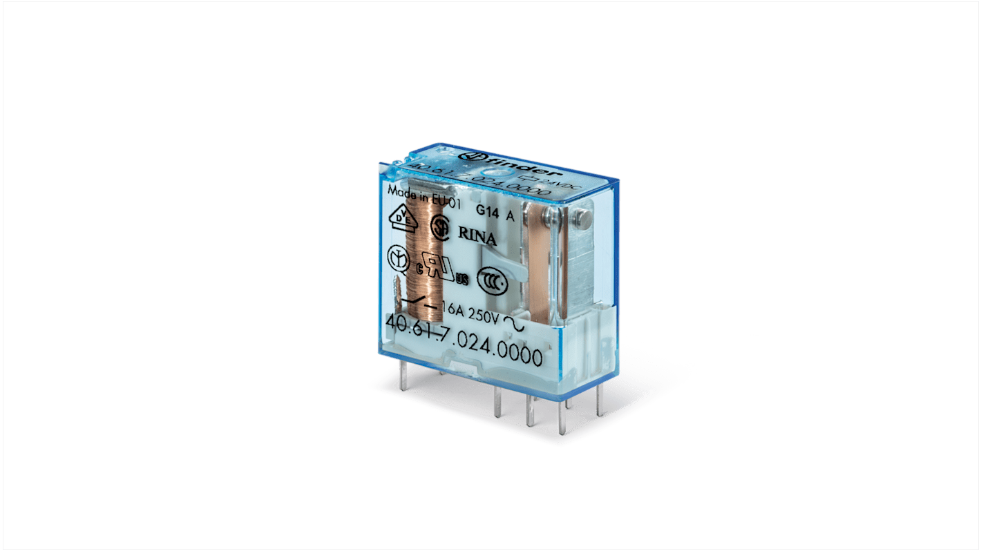 Modulo relè di potenza Finder, SPDT, bobina 12V ca/cc, Montaggio su circuito stampato