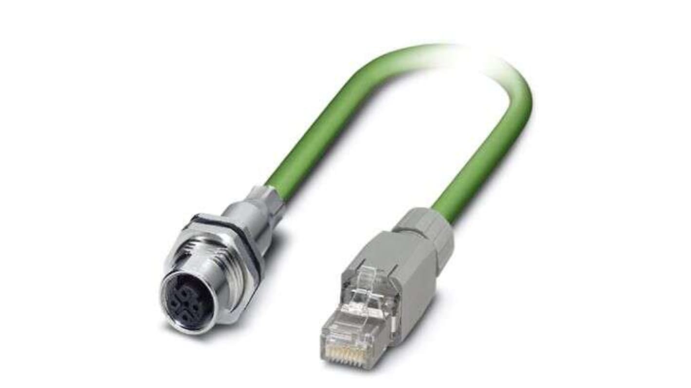 Phoenix Contact, 1m Cat5e, Green M12 to Female RJ45, Aluminium Foil, Tinned Copper BraidShielded, Terminated