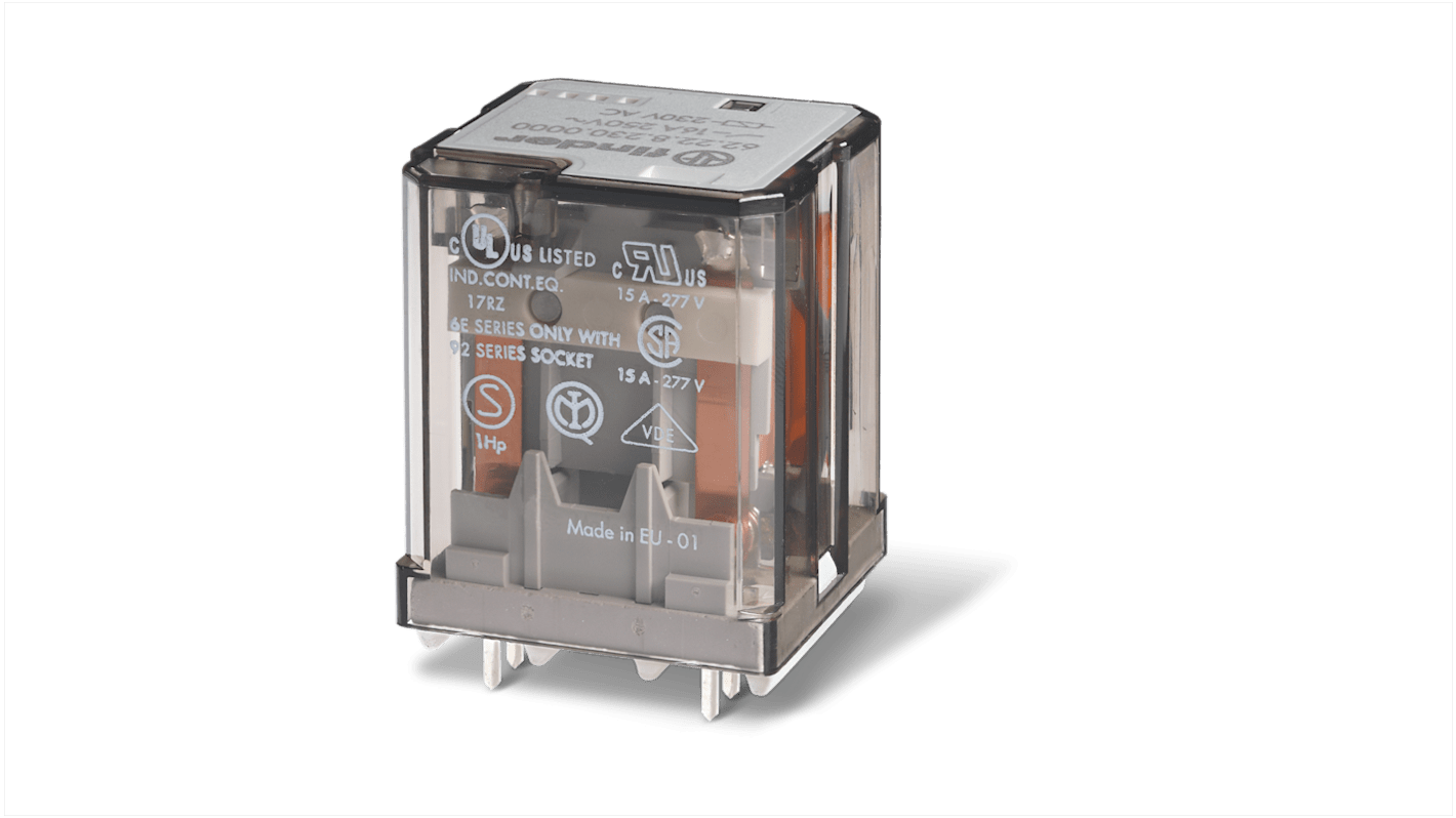 Módulo de relé de alimentación sin enclavamiento Finder de 2 polos, bobina 12V dc, 16A, Montaje en PCB