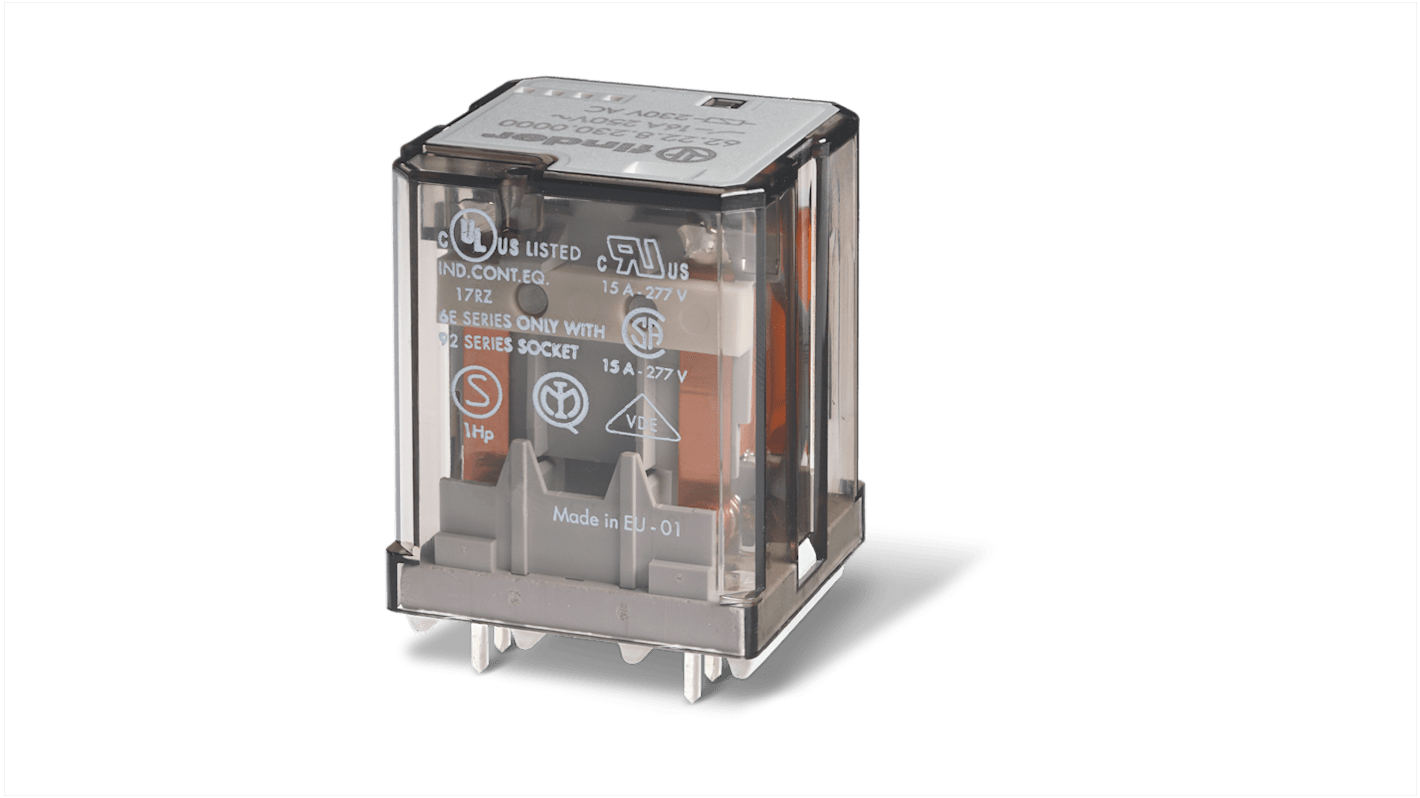 Finder PCB Mount Power Relay Module, 12V dc Coil, 16A Switching Current, 3PDT, 3PDT
