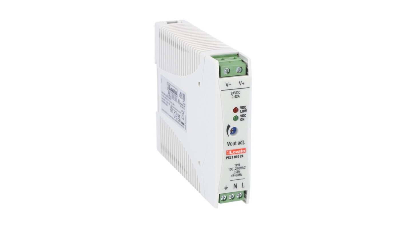 Lovato PSL DIN Rail Power Supply, 100 → 240V ac ac Input, 24V dc dc Output, 420mA Output, 10W