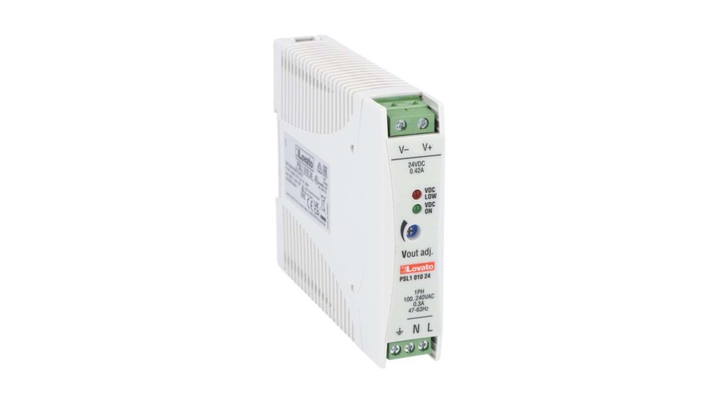 Lovato PSE1 Getaktet DIN-Schienen Netzteil 10W, 100 → 240V ac, 24V dc / 420mA