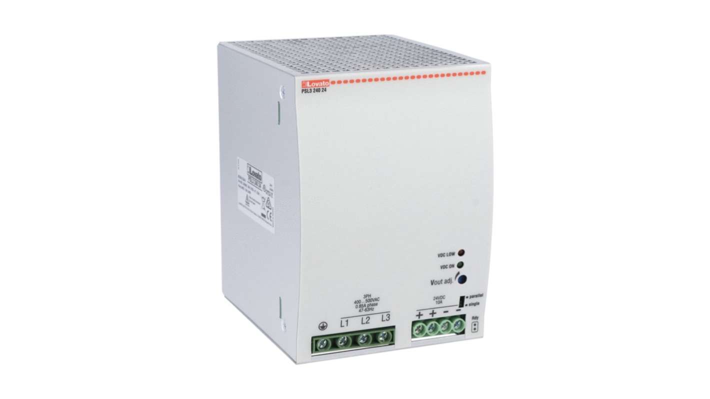 Lovato PSL DIN Rail Power Supply, 400 → 500V ac ac Input, 24V dc dc Output, 10A Output, 240W