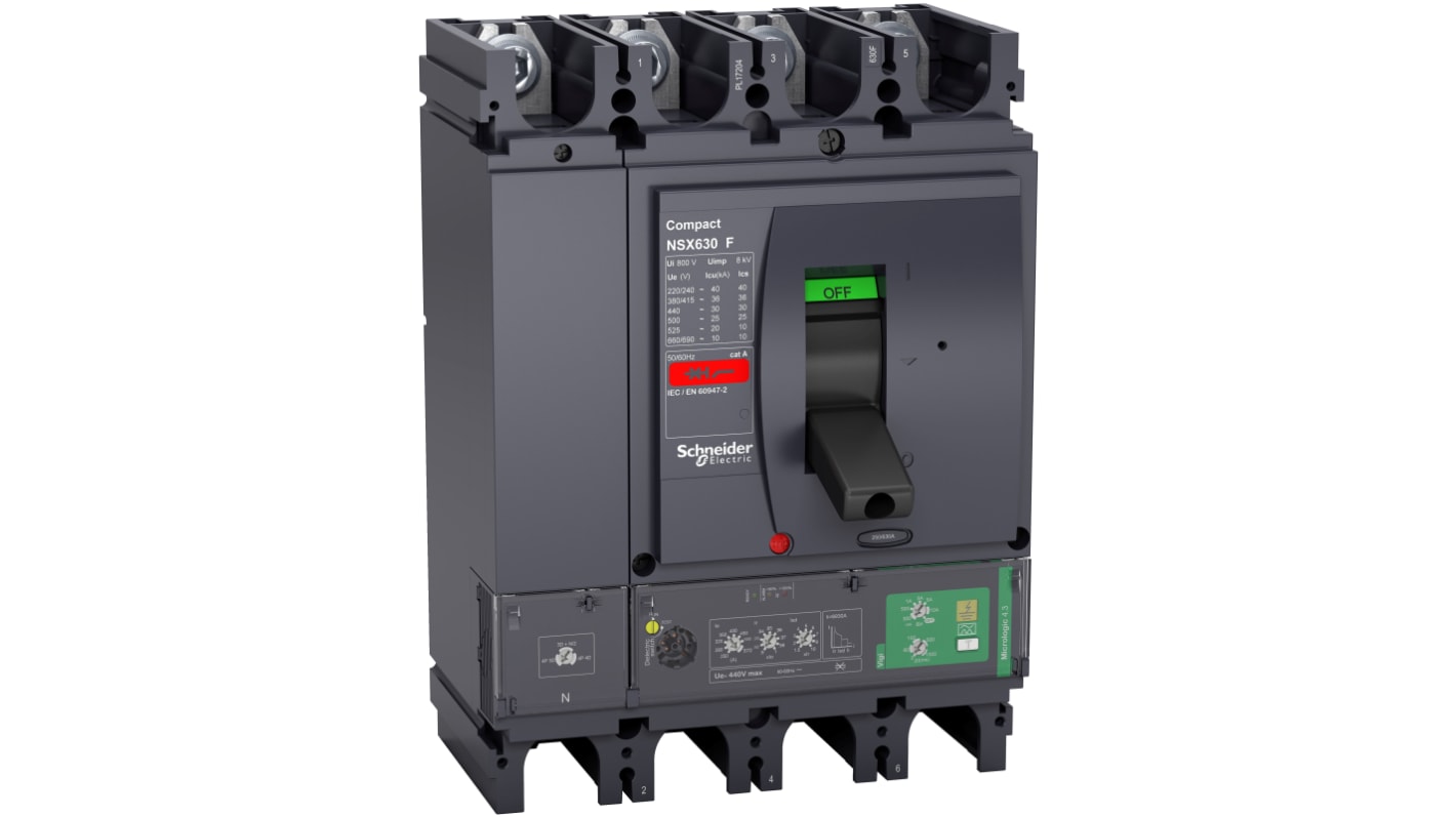 MCCB Schneider Electric, 4 Polos, 570A, Montaje fijo, Compacto, NSX630F