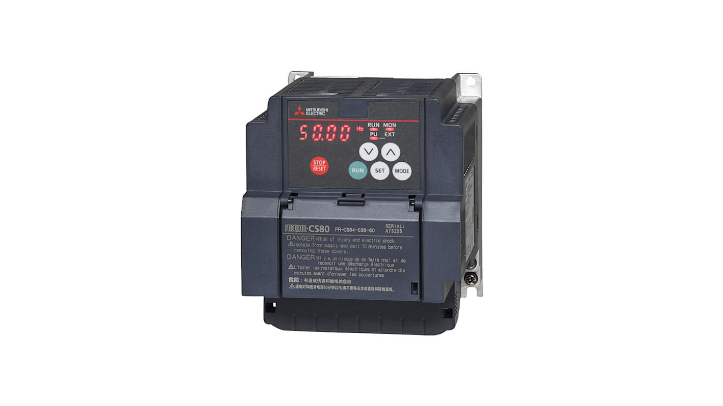 Mitsubishi Electric Inverter Drive, 1.5 kW, 3 Phase, 380 → 480 V ac, 3.6 A, FR-CS80 Series