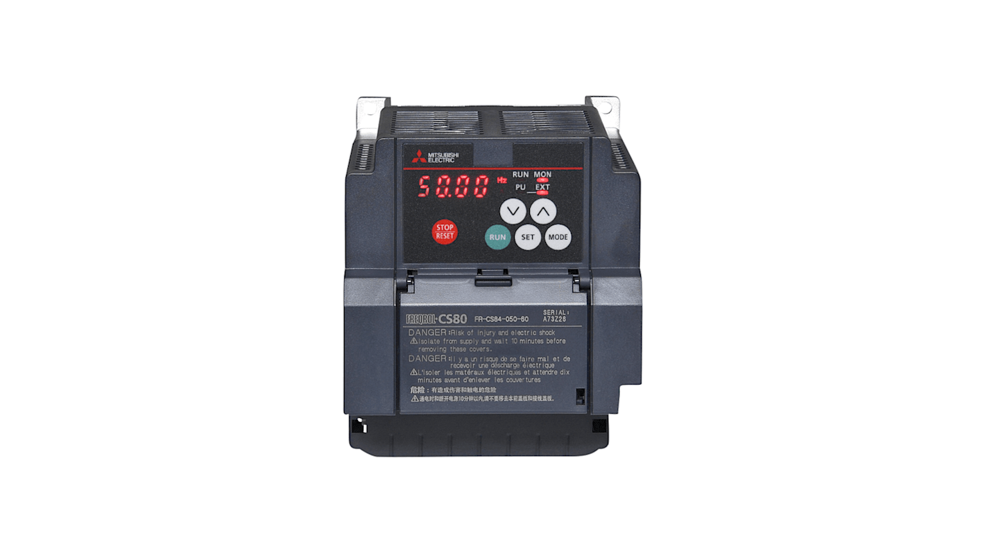 Mitsubishi Electric Inverter Drive, 2.2 kW, 3 Phase, 380 → 480 V ac, 5 A, FR-CS80 Series