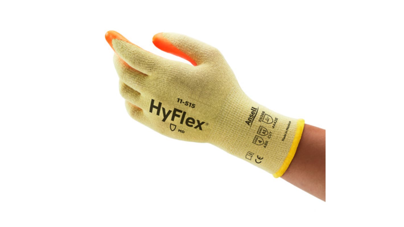 Ansell 11-515 Yellow Kevlar Cut Resistant Work Gloves, Size 10, Nitrile Coating
