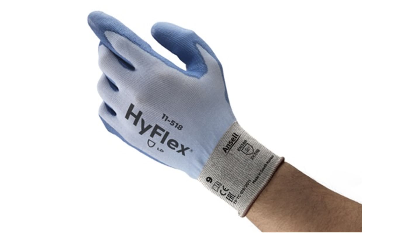 Ansell 11-518 Blue Nylon Cut Resistant Cut Resistant Gloves, Size 8, Polyurethane Coating