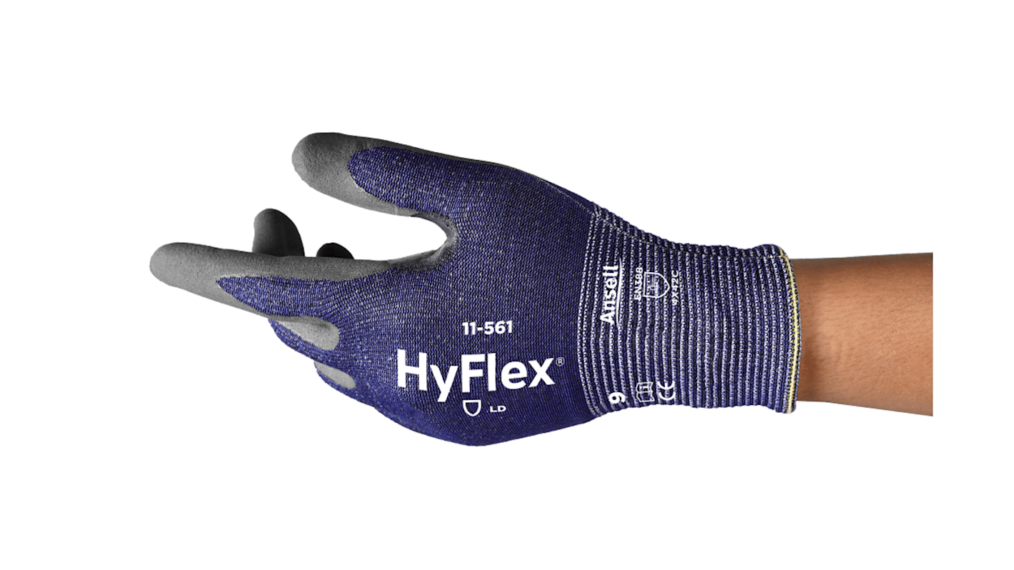 Ansell 11-561 Blue, Grey Nylon Cut Resistant Work Gloves, Size 5, Nitrile Foam Coating