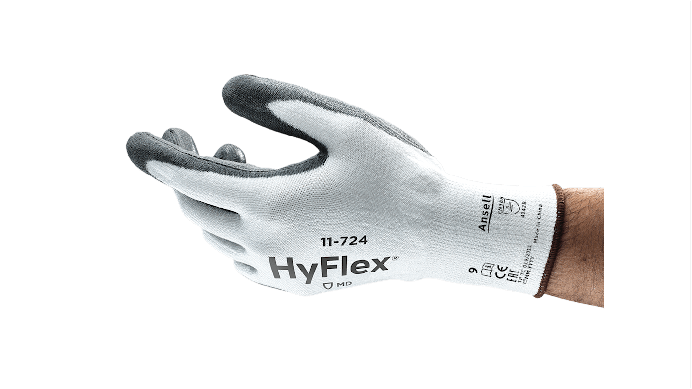 Ansell 11-724 White Spandex Abrasion Resistant Work Gloves, Size 8, Polyurethane Coating