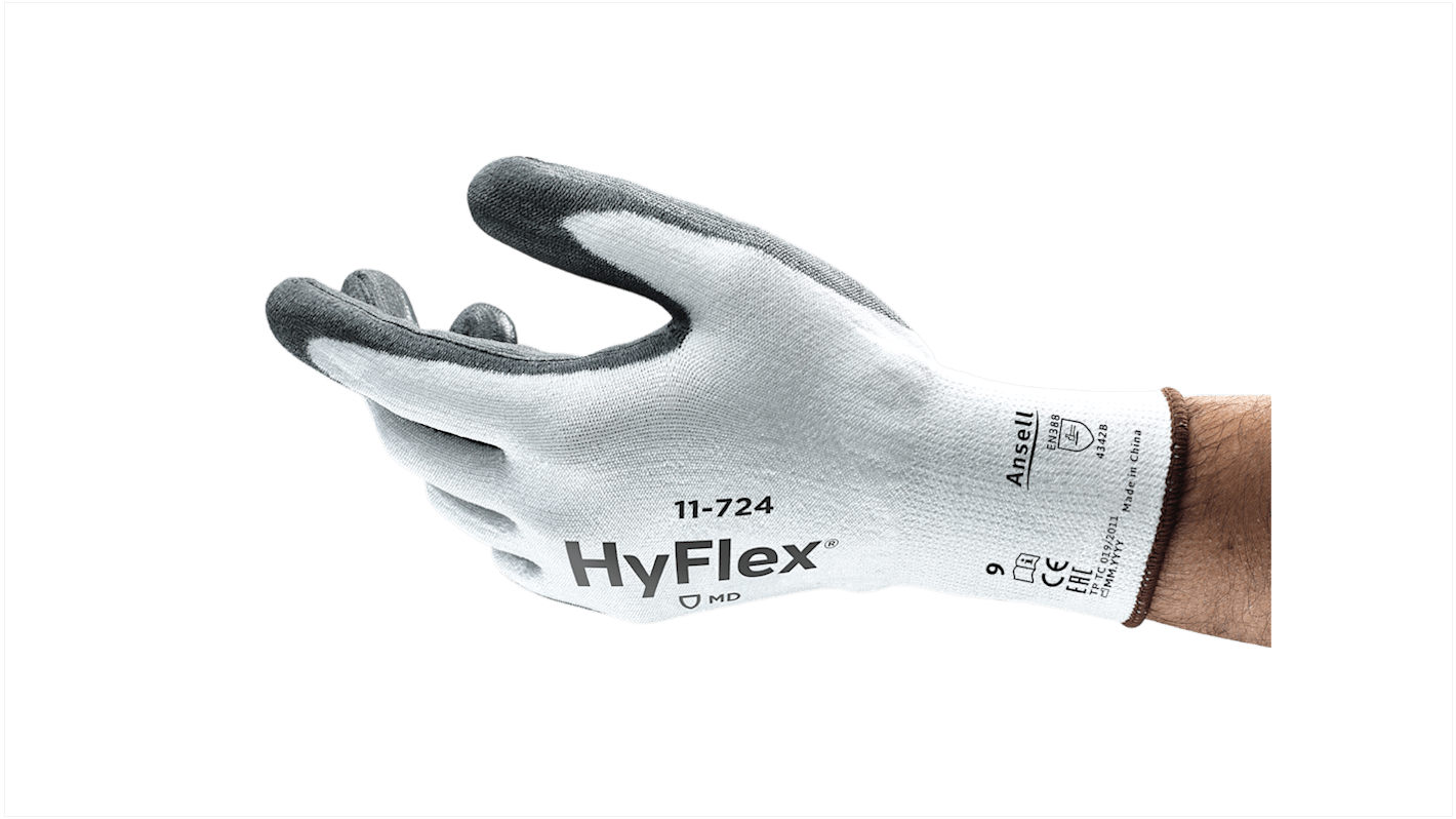 Ansell White Spandex Abrasion Resistant Work Gloves, Size 9, Polyurethane Coating