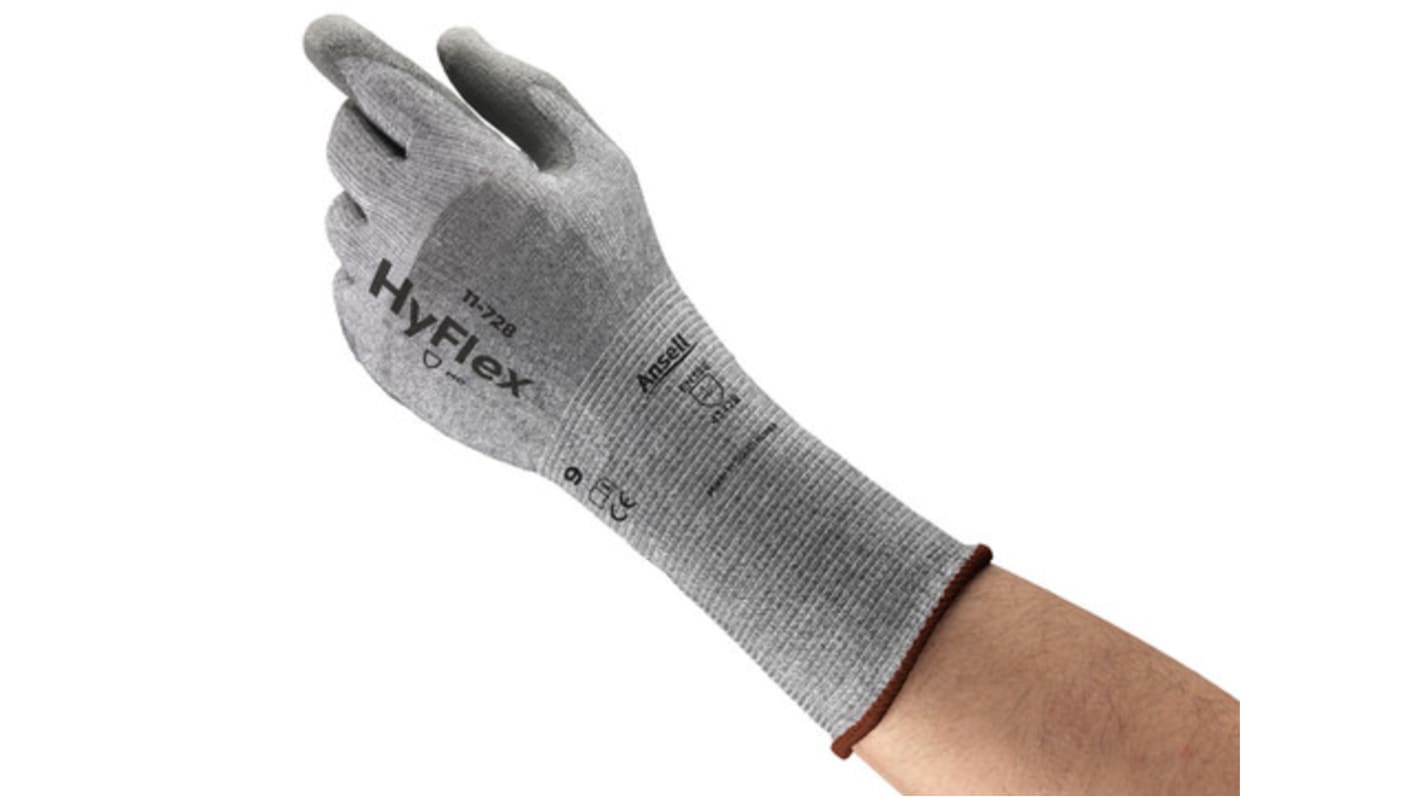 Ansell 11-728 Grey Nylon Cut Resistant Cut Resistant Gloves, Size 8, Polyurethane Coating