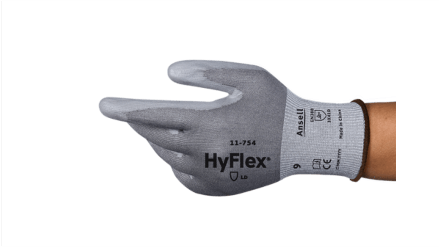 Ansell 11-754 Grey Nylon Cut Resistant Cut Resistant Gloves, Size 8, Polyurethane Coating