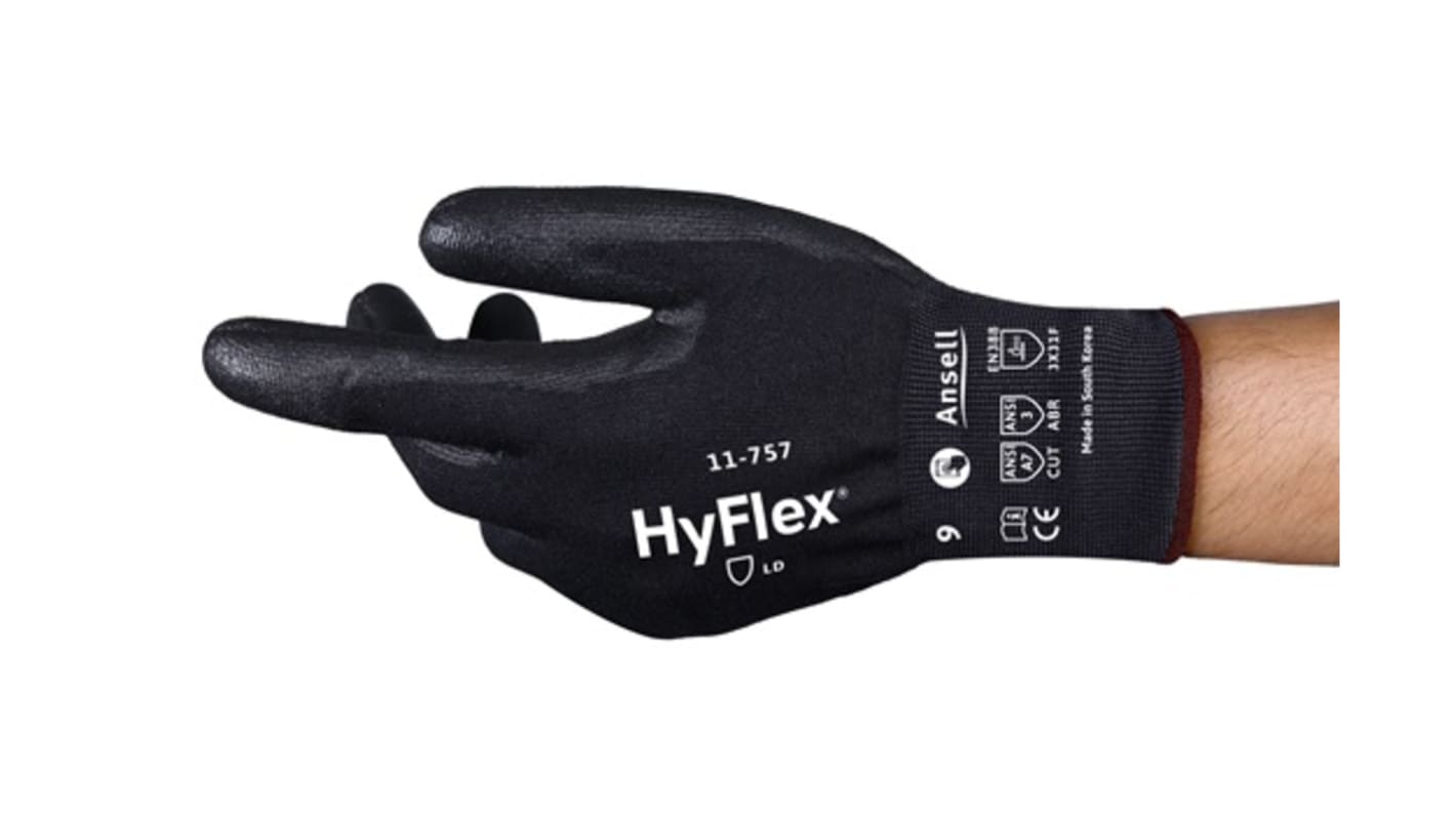 Ansell 11-757 Black Polyurethane Cut Resistant Cut Resistant Gloves, Size 7, Polyurethane Coating
