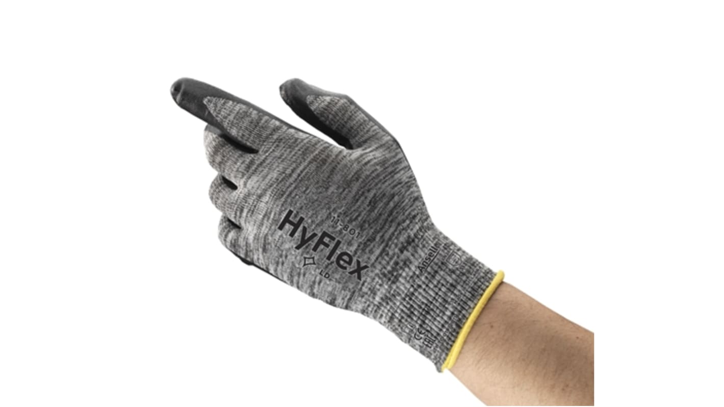 Ansell 11-801 Grey Nylon Extra Grip Work Gloves, Size 8, Nitrile Foam Coating