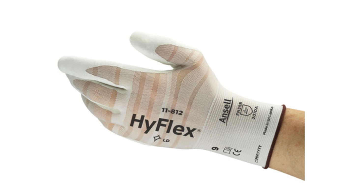 Ansell 11-812 White Nylon, Spandex Cut Resistant Work Gloves, Size 7, Nitrile Foam Coating