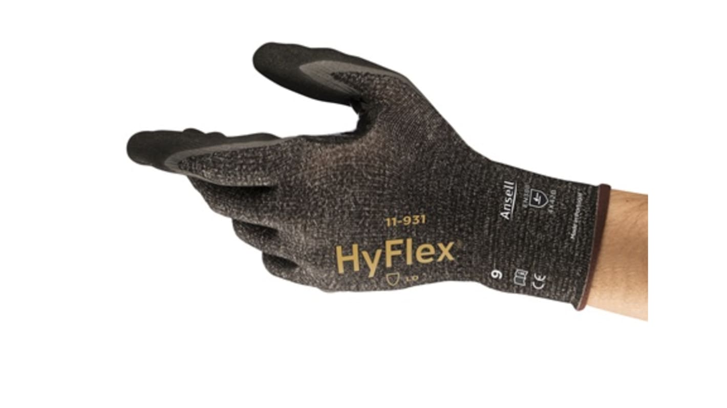 Ansell 11-931 Black Nitrile Cut Resistant Work Gloves, Size 8, Nitrile Coating