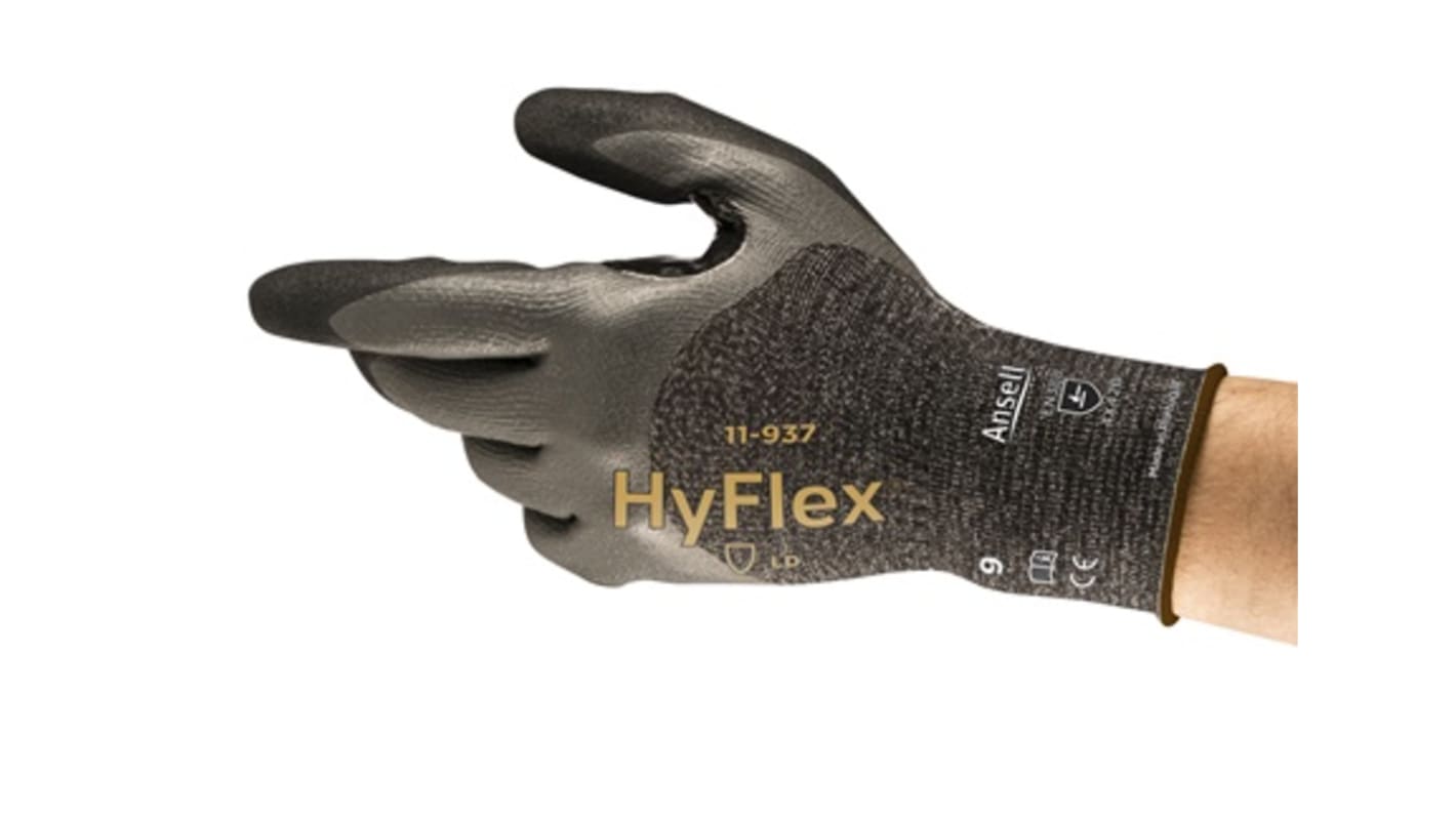 Ansell 11-937 Black Nitrile Abrasion Resistant Work Gloves, Size 10, Nitrile Coating
