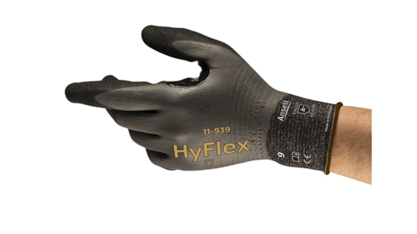 Ansell 11-939 Black Nitrile Abrasion Resistant Work Gloves, Size 7, Nitrile Coating