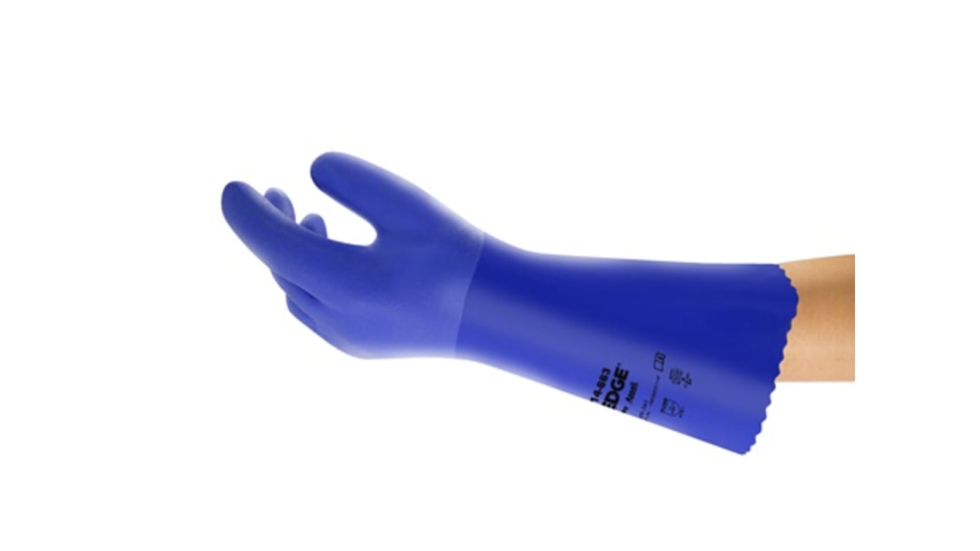 Ansell 14-663 Blue PVC Oil Grip, Oil Repellent Liquid/Oil repellent Gloves, Size 8, PVC Coating