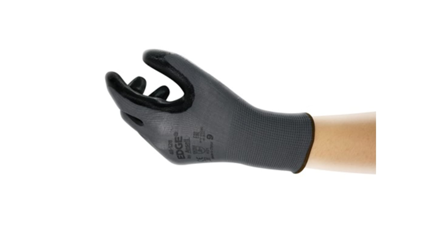 Ansell 58-530 Black Polyester Abrasion Resistant Work Gloves, Size 8, Nitrile Coating