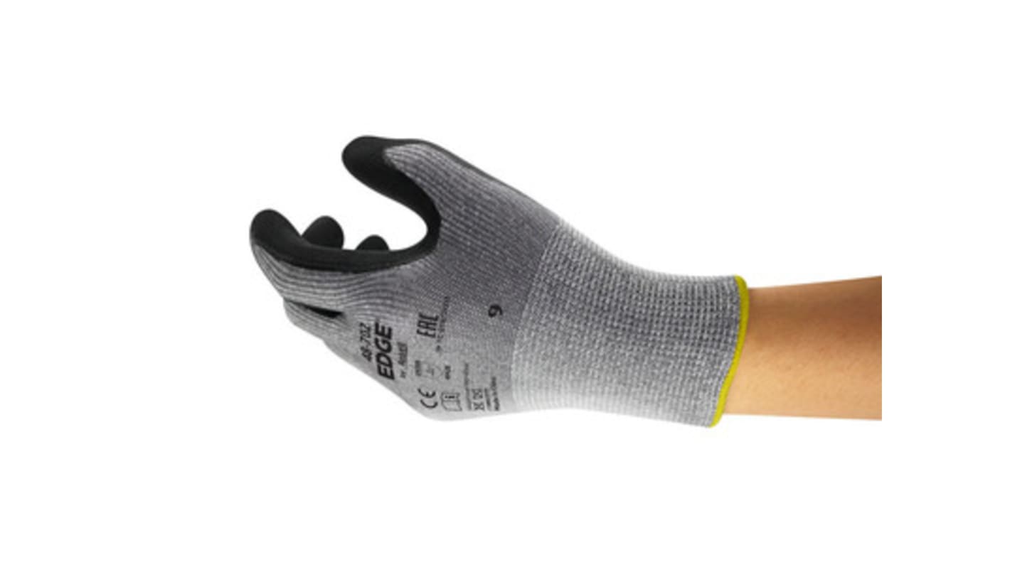 Ansell 48-702 Grey Nylon Cut Resistant Work Gloves, Size 9, Nitrile Foam Coating