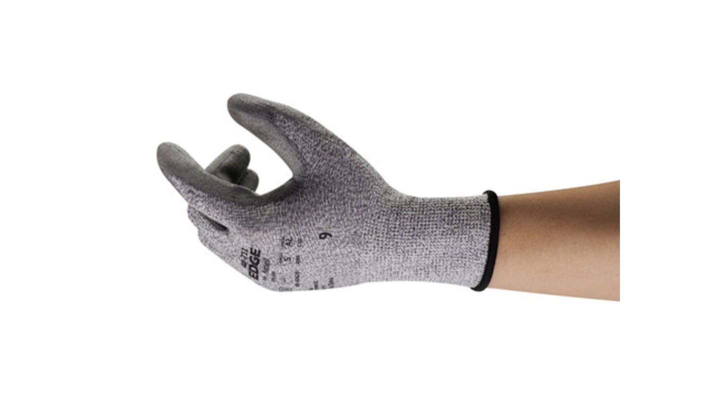 Ansell 48-711 Grey Aramid Knit Cut Resistant Work Gloves, Size 9, Polyurethane Coating