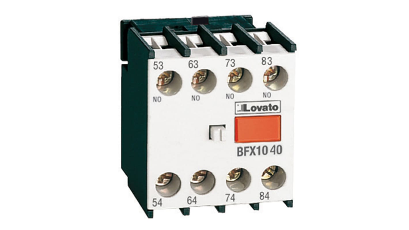 Lovato Auxiliary Contact, 4 Contact, 4NO, Front Mount, BF