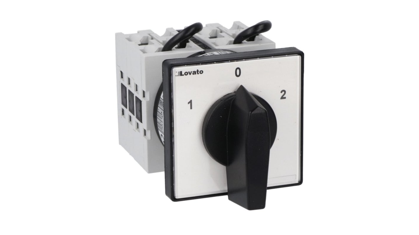 Lovato, 3P 3 Position 60° Motor Reversing Cam Switch, 32A, Short Black Handle Actuator