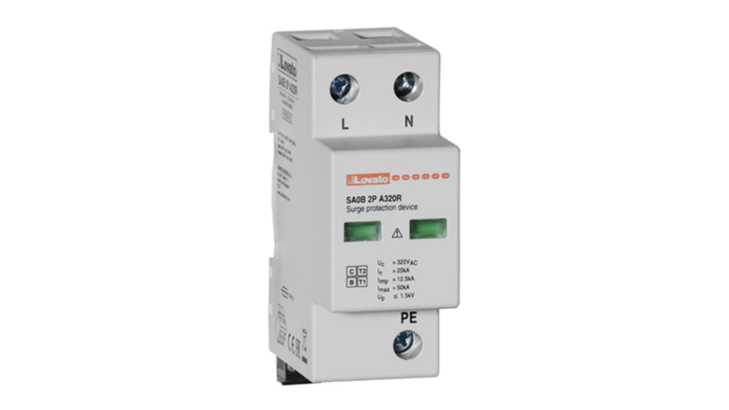 Lovato Single Phase Surge Protector, 50kA, DIN Rail Mount