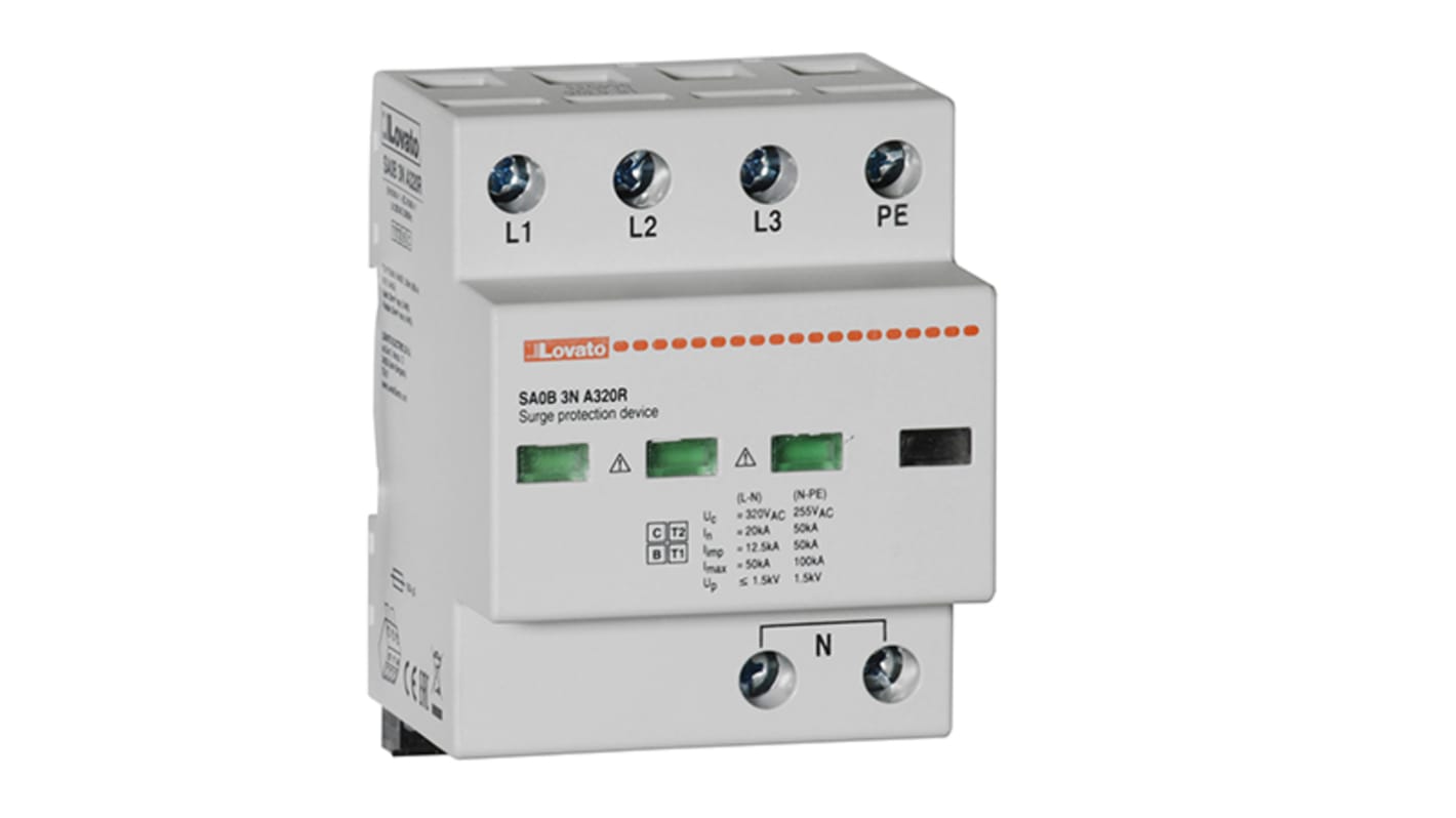 Lovato Single Phase Surge Protector, 50kA, DIN Rail Mount