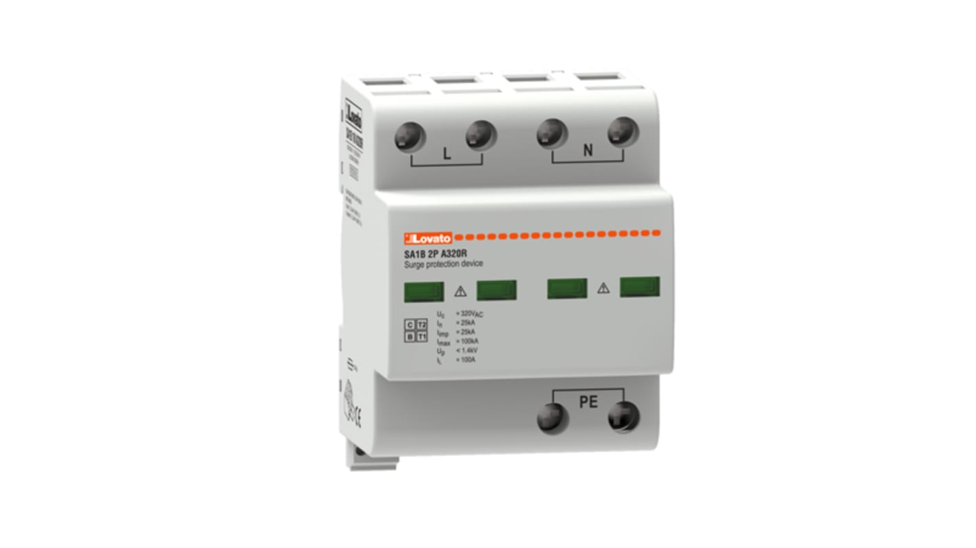 Lovato Single Phase Surge Protector, 100kA, DIN Rail Mount