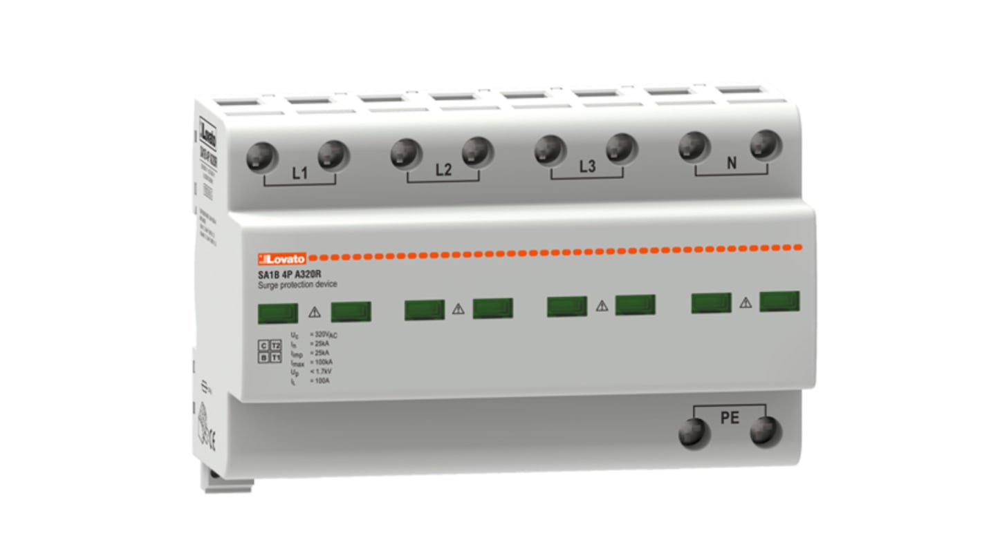 Lovato Single Phase Surge Protector, 100kA, DIN Rail Mount