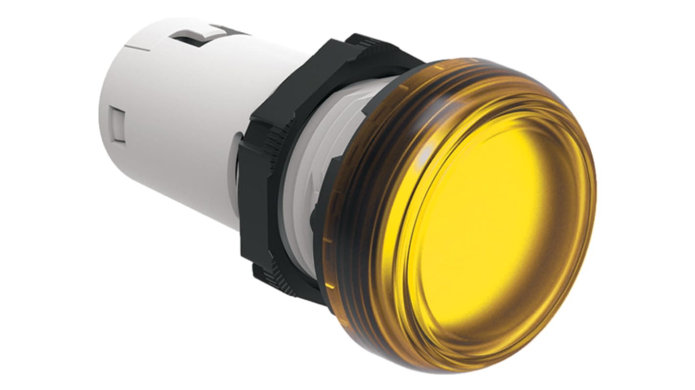 Lovato, LPML, Panel Mount Yellow LED Pilot Light, 22mm Cutout, IP66, IP67, IP69K, Round, 24V
