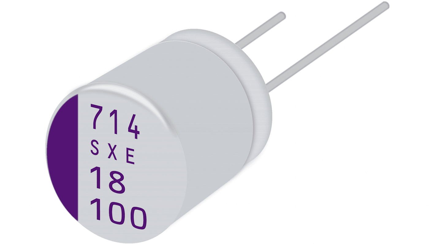 Panasonic 82μF Conductive Polymer Aluminium Solid Capacitor 72V dc, Radial, Through Hole - 72SXE82M+3