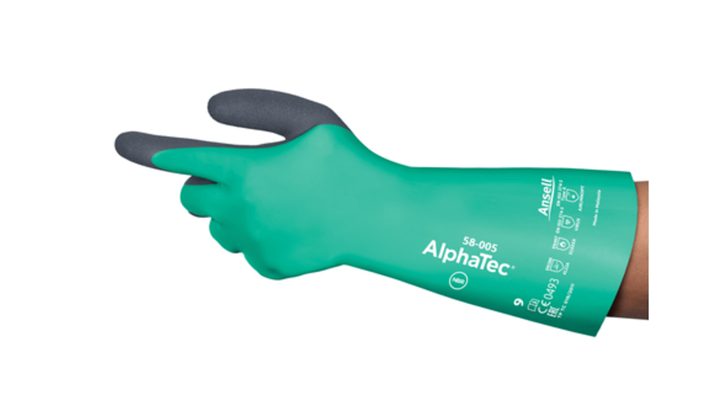 Ansell 58-005 Green Neoprene, Nitrile Chemical Resistant Work Gloves, Size 12, Neoprene Coating