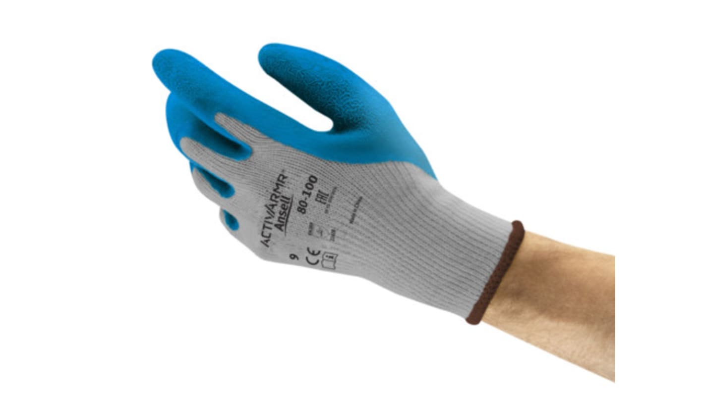 Ansell 80-100 Grey Polyester Cotton Fibre Extra Grip Work Gloves, Size 6, Latex Coating