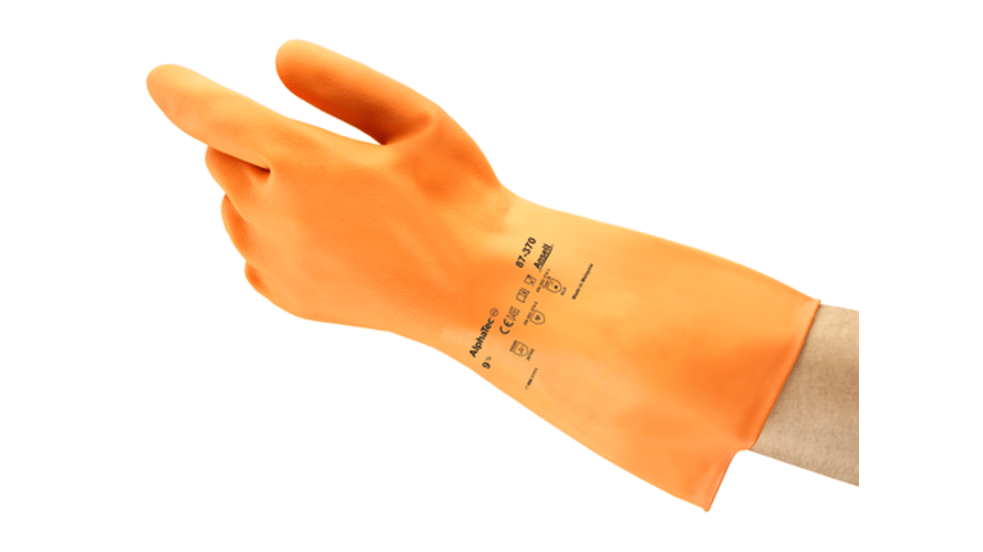 Guantes de trabajo de Algodón Naranja Ansell serie 87-370, talla 6.5, con recubrimiento de Látex, Resistente a