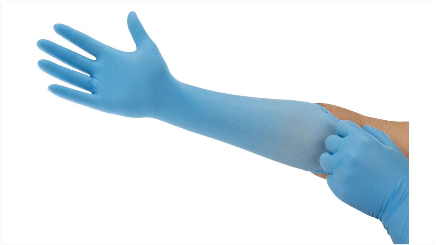 Ansell 93-243 Blue Powder-Free Nitrile Disposable Gloves, Size 7.5-8, Medium, 100 per Pack
