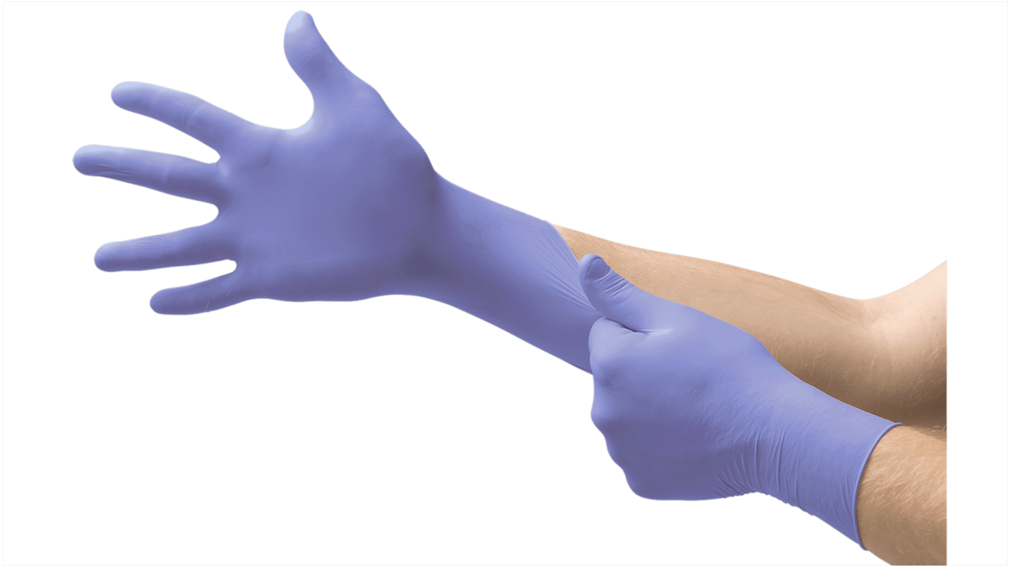 Ansell 93-843 Purple Powder-Free Nitrile Disposable Gloves, Size 7.5-8, Medium, 100 per Pack